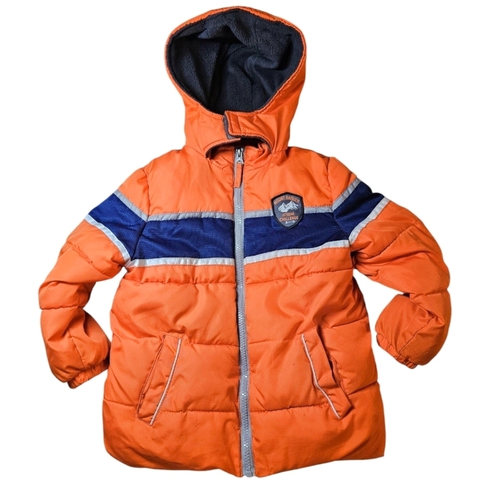 Boys Xtreme Hooded Winter Puffer Sz 4, Orange Retro Colorful Colorblock 90s/00s